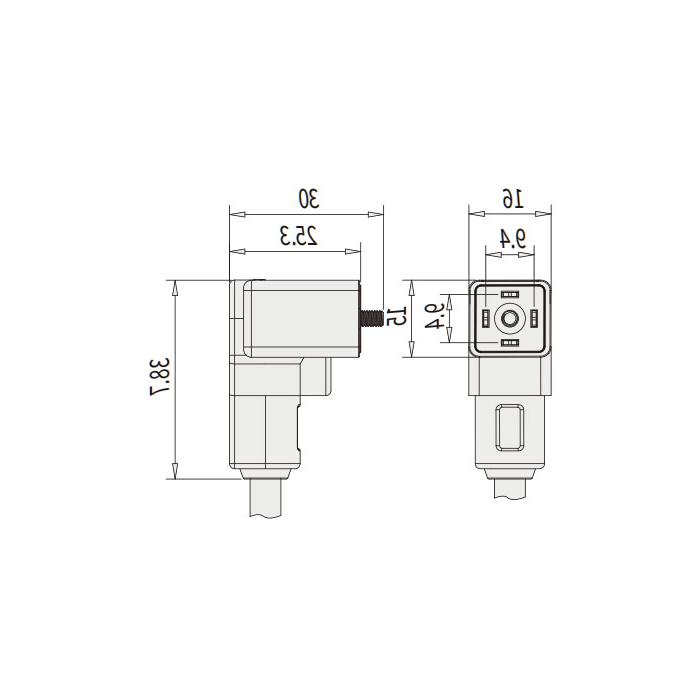 Valve plug type C, Industrial, 9.4 mm, 4 pin, single-end precast PUR flexible cable, black sheath, 6VC041-XXX